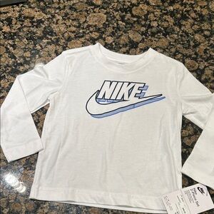 Nike Kids White and Blue Long Sleeve Tee